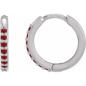 Sterling Silver Lab-Grown Ruby Hinged 12.5 mm Hoop Earrings Ethereal Legacy Boutiques