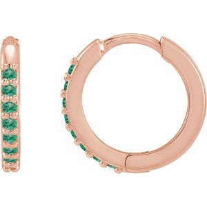 14K Rose Lab-Grown Emerald Hinged 12.5 mm Hoop Earrings Ethereal Legacy Boutiques