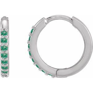 Sterling Silver Lab-Grown Emerald Hinged 12.5 mm Hoop Earrings Ethereal Legacy Boutiques