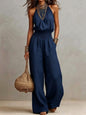 Women's Halter-Neck Backless Wide-Leg Jumpsuit – Solid Color Street Style FitiqueFit