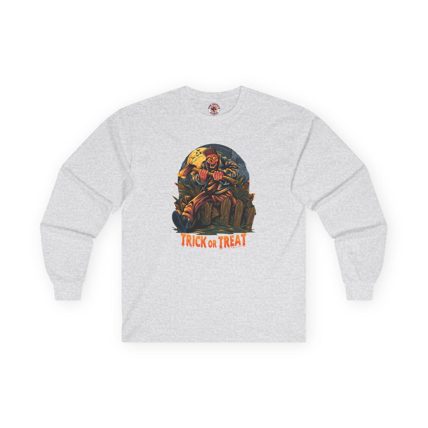 Axe Wielding Zombie Trick or Treat Long Sleeve Tee The Devil's Pickle