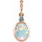 14K Rose 8x6 mm Lab-Grown White Opal & Natural London Blue Topaz Pendant Ethereal Legacy Boutiques