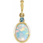 14K Yellow 5x3 mm Lab-Grown White Opal & Natural London Blue Topaz Pendant Ethereal Legacy Boutiques