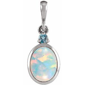 14K White 5x3 mm Lab-Grown White Opal & Natural London Blue Topaz Pendant Ethereal Legacy Boutiques