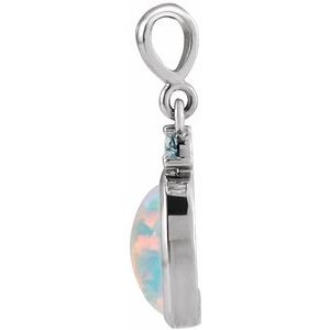 Platinum 6x4 mm Lab-Grown White Opal & Natural London Blue Topaz Pendant Ethereal Legacy Boutiques