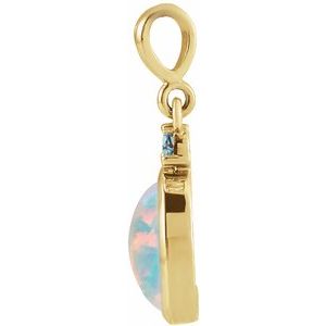 14K Yellow 8x6 mm Lab-Grown White Opal & Natural London Blue Topaz Pendant Ethereal Legacy Boutiques