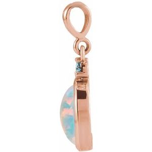 14K Rose 5x3 mm Lab-Grown White Opal & Natural London Blue Topaz Pendant Ethereal Legacy Boutiques