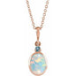 14K Rose 5x3 mm Lab-Grown White Opal & Natural London Blue Topaz 16-18" Necklace Ethereal Legacy Boutiques