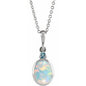 Platinum 6x4 mm Lab-Grown White Opal & Natural London Blue Topaz 16-18" Necklace Ethereal Legacy Boutiques