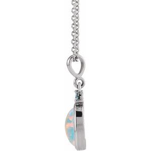 Platinum 8x6 mm Lab-Grown White Opal & Natural London Blue Topaz 16-18" Necklace Ethereal Legacy Boutiques