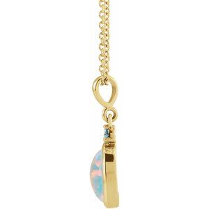 14K Yellow 5x3 mm Lab-Grown White Opal & Natural London Blue Topaz 16-18" Necklace Ethereal Legacy Boutiques