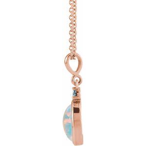 14K Rose 8x6 mm Lab-Grown White Opal & Natural London Blue Topaz 16-18" Necklace Ethereal Legacy Boutiques