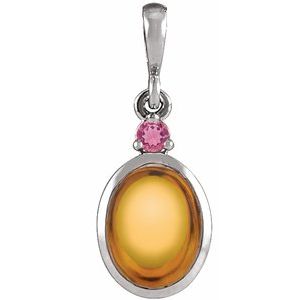 Sterling Silver 6x4 mm Natural Citrine & Natural Pink Tourmaline Pendant Ethereal Legacy Boutiques