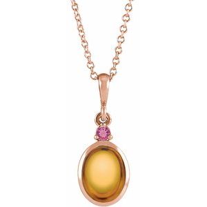 14K Rose 8x6 mm Natural Citrine & Natural Pink Tourmaline 16-18" Necklace Ethereal Legacy Boutiques