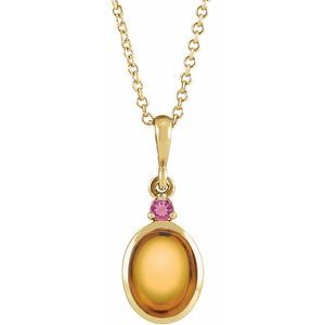 14K Yellow 5x3 mm Natural Citrine & Natural Pink Tourmaline 16-18" Necklace Ethereal Legacy Boutiques