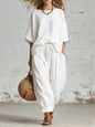 Women's Solid Color Loose Casual Set – T-Shirt & Ankle Pants FitiqueFit