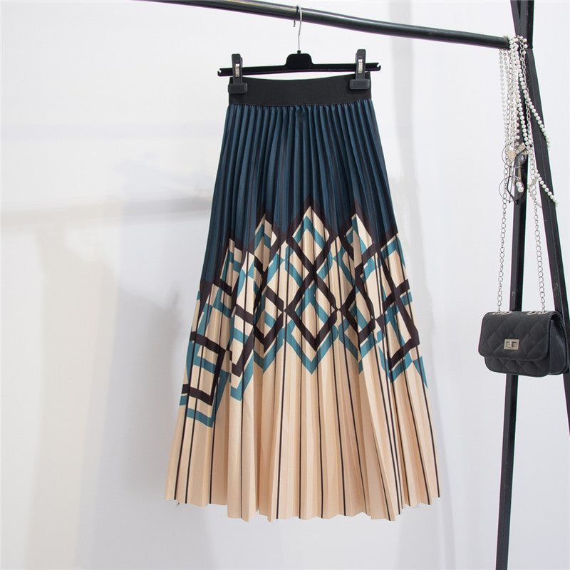 Women's Graceful Geometric Striped Pleated Skirt Grayceful LLC