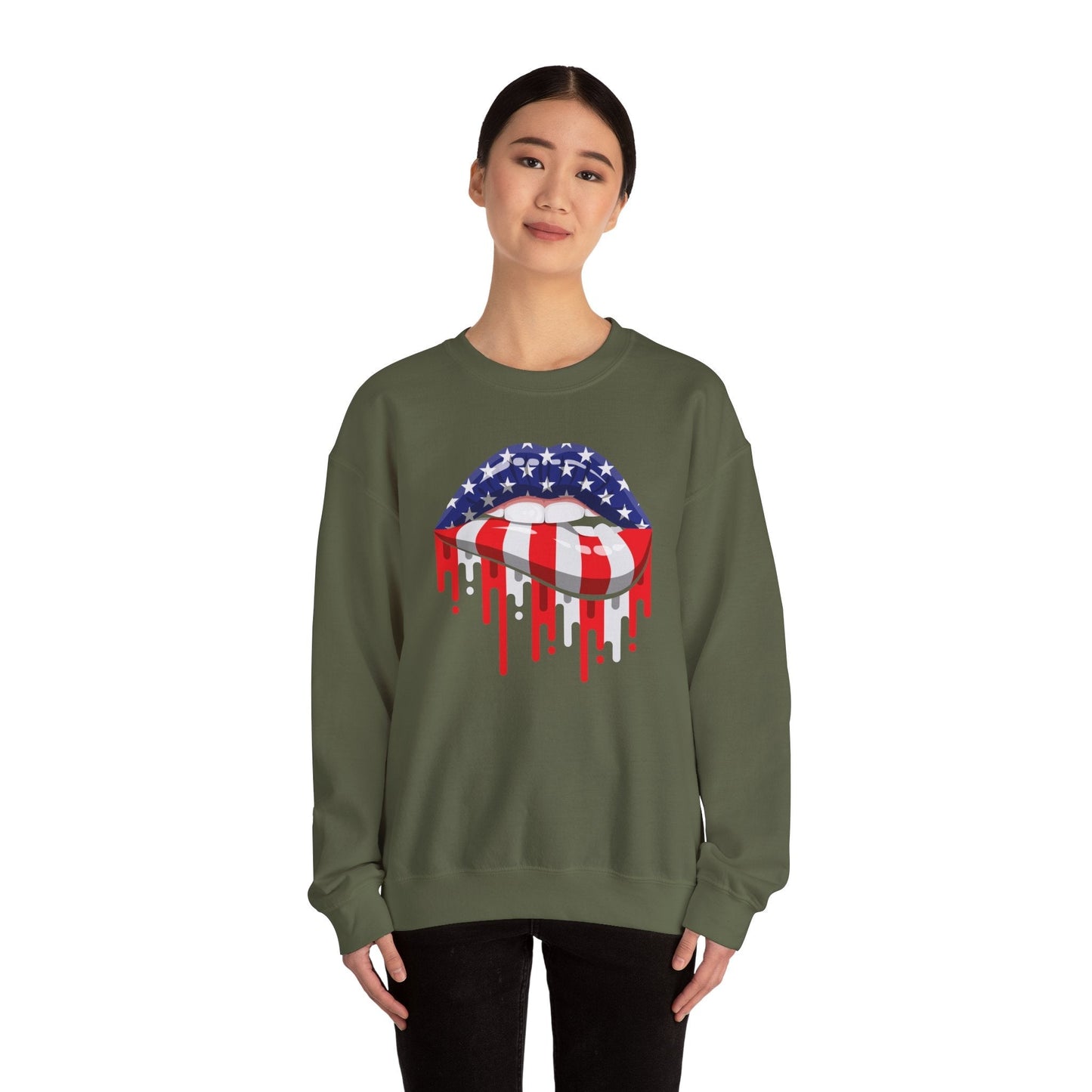 American Flag Lips Crewneck Sweatshirt The Devil's Pickle