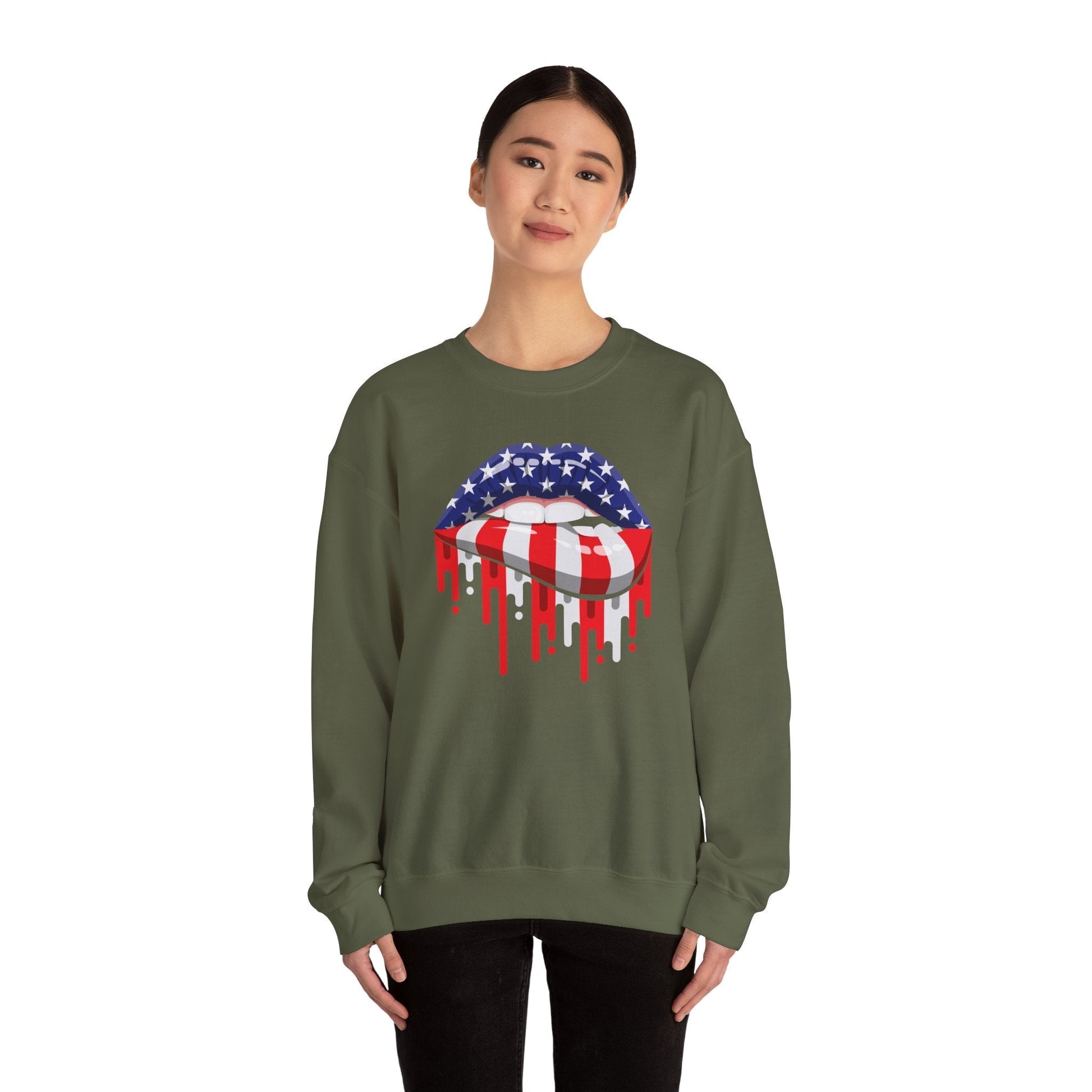 American Flag Lips Crewneck Sweatshirt The Devil's Pickle