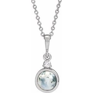 Sterling Silver 6 mm Natural Moss Agate & .03 CTW Natural Diamond 16-18" Necklace Ethereal Legacy Boutiques