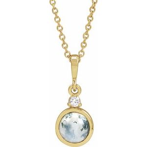 14K Yellow 6 mm Natural Moss Agate & .03 CTW Natural Diamond 16-18" Necklace Ethereal Legacy Boutiques