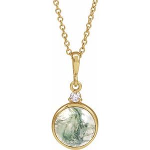 14K Yellow 8 mm Natural Moss Agate & .03 CTW Natural Diamond 16-18" Necklace Ethereal Legacy Boutiques