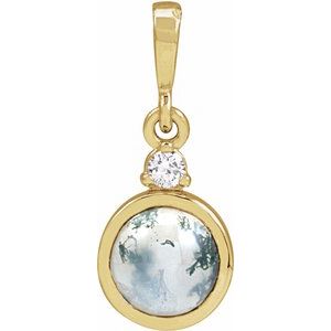 14K Yellow 6 mm Natural Moss Agate & .03 CTW Natural Diamond Pendant Ethereal Legacy Boutiques