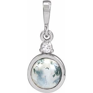14K White 6 mm Natural Moss Agate & .03 CTW Natural Diamond Pendant Ethereal Legacy Boutiques
