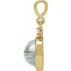 14K Yellow 8 mm Natural Moss Agate & .03 CTW Natural Diamond Pendant Ethereal Legacy Boutiques