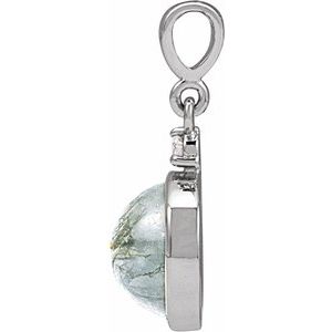 Sterling Silver 8 mm Natural Moss Agate & .03 CTW Natural Diamond Pendant Ethereal Legacy Boutiques