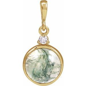 14K Yellow 8 mm Natural Moss Agate & .03 CTW Natural Diamond Pendant Ethereal Legacy Boutiques