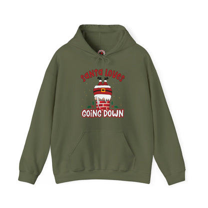 Santa Loves Going Down Hooded Sweatshirt The Devil's Pickle