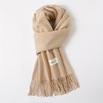 Solid Color Tassel Scarf, Hand Wash Only, Elegant Fringe Shawl for Women, Fashion Accessory NovaCart