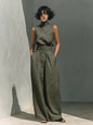 Women’s Cotton Linen Two-Piece Set – Sleeveless Top & Wide-Leg Pants FitiqueFit