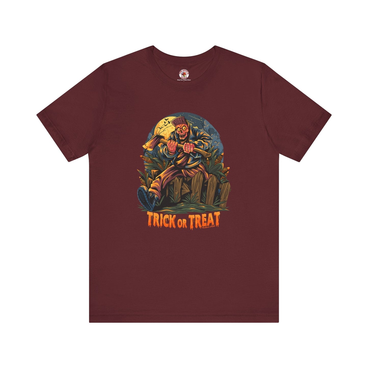 Axe Wielding Zombie Trick or Treat T-Shirt The Devil's Pickle