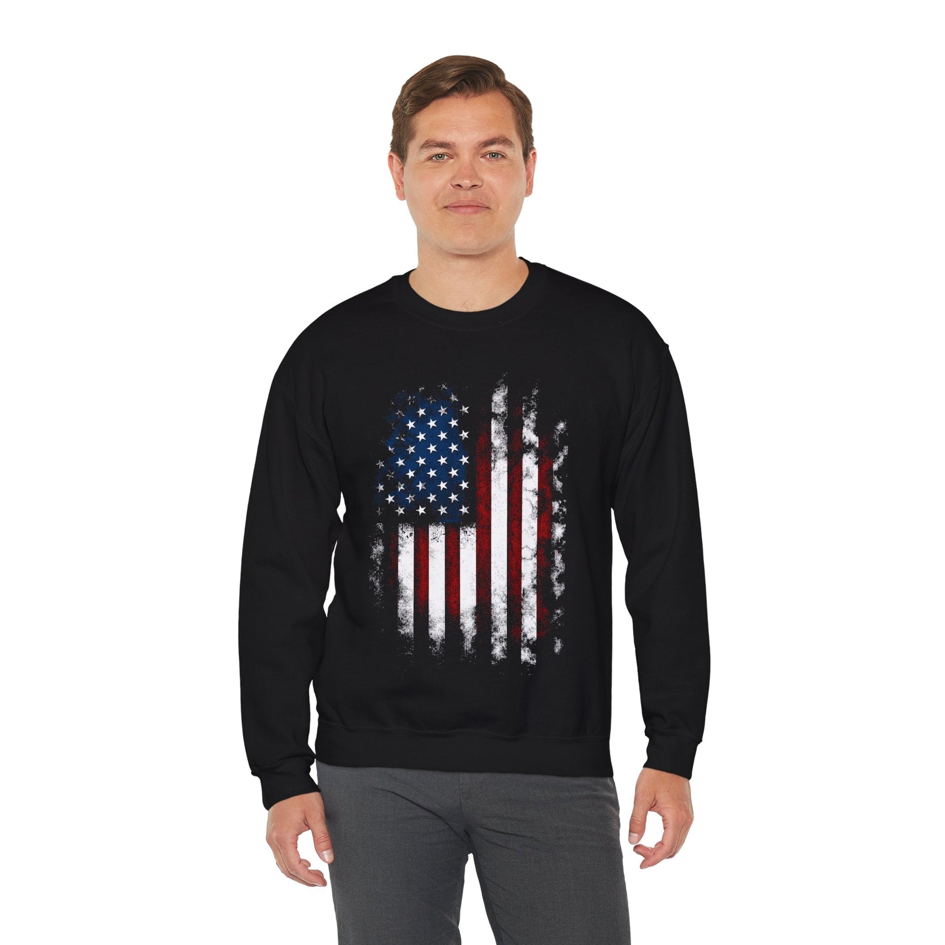 Distressed American Flag Crewneck Sweatshirt The Devil's Pickle