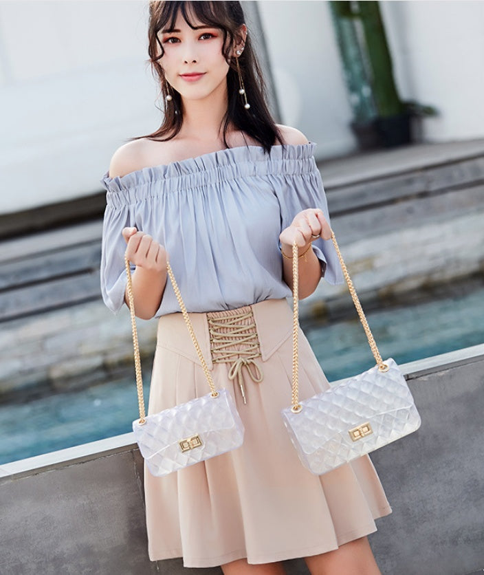 Ins super fire transparent mini bag female summer new jelly chain bag gradient wild Messenger bag See size chart under “more details” The Fashion Celestial