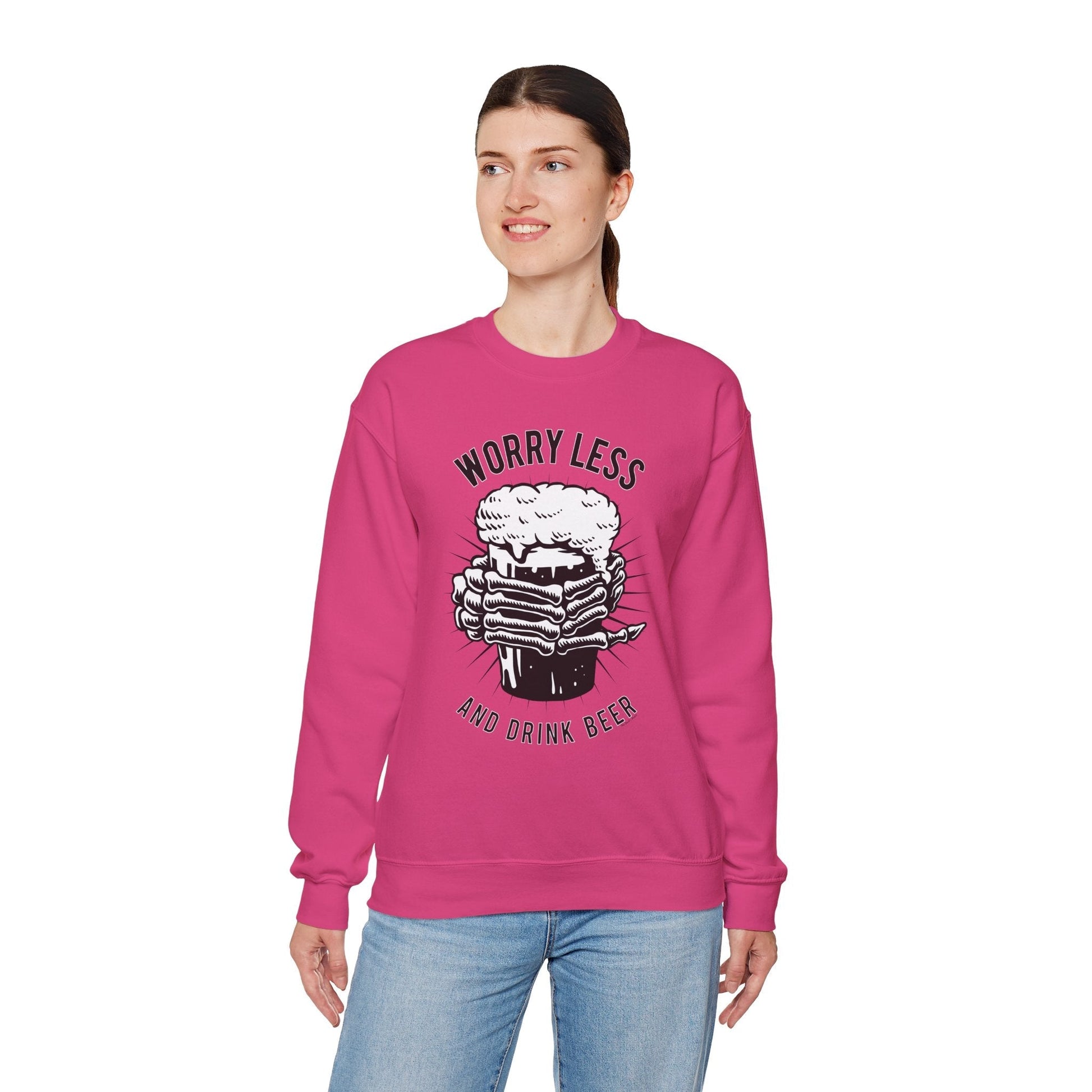 Worry Less and Drink Beer Crewneck Sweatshirt The Devil's Pickle