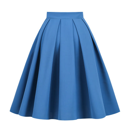 Solid Color A- Line Waist Fitted Umbrella Swing Mid-waist Large Swing All-matching Bubble Skirt Grayceful LLC