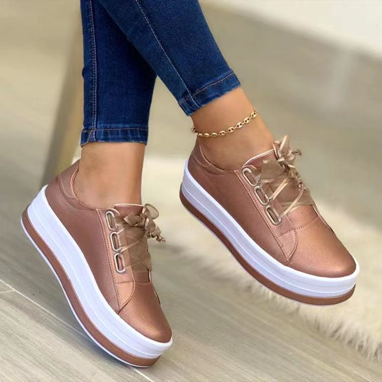 Single Large Size Casual European And American Lace-up Flat Round Toe Platform Women's Shoes See size chart under “more details” The Fashion Celestial