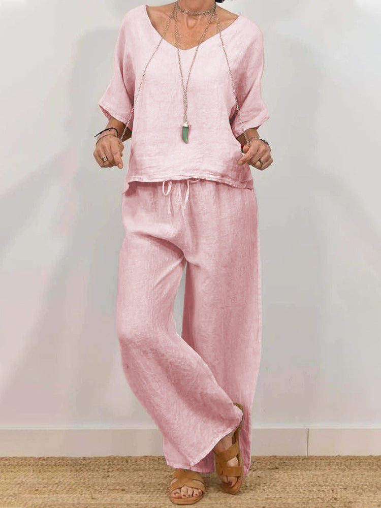 Women’s Multi Color Two Piece Set V Neck Top & Pants FitiqueFit