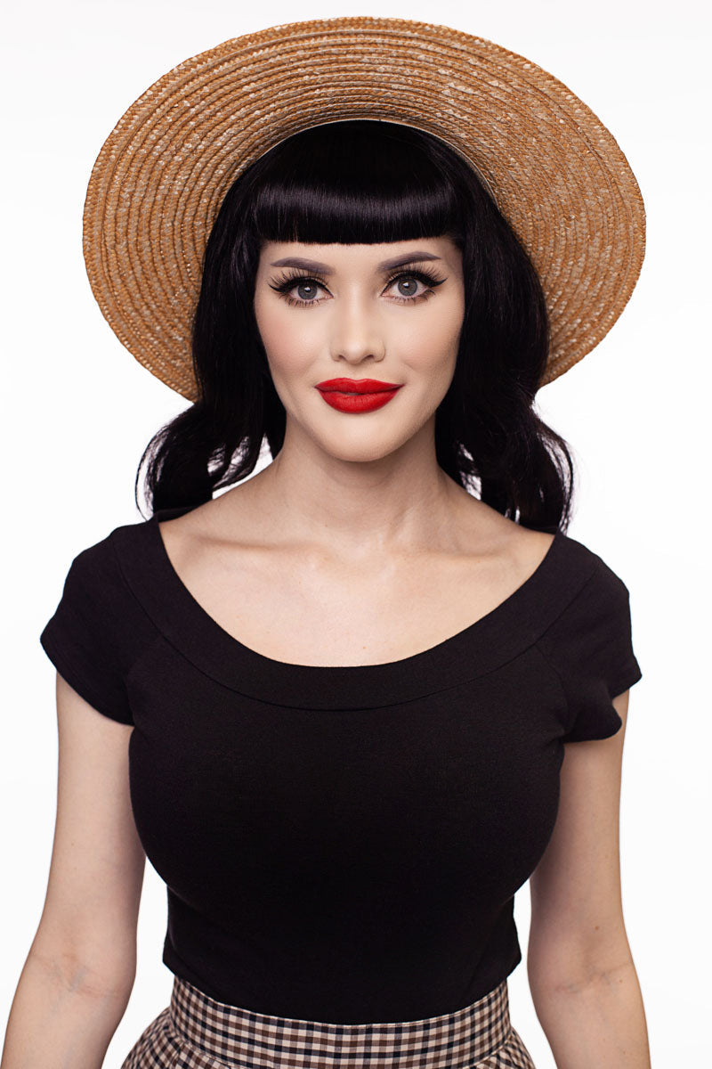 Retro Boat Neck Top in Black Retrolicious