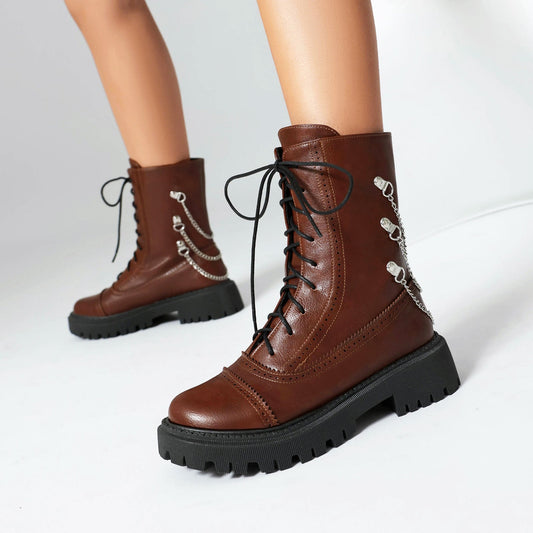 Women’s Chunky Heel Mid-Calf Dr. Style Boots – Large Size Fall & Winter Boot FitiqueFit