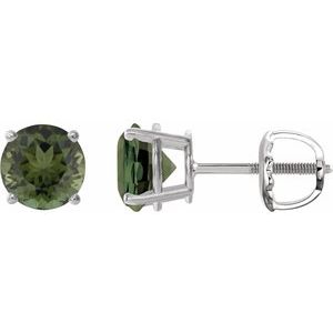 14K White 6 mm Natural Green Tourmaline Earrings Ethereal Legacy Boutiques