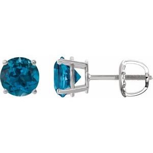 14K White 6 mm Natural London Blue Topaz Earrings Ethereal Legacy Boutiques