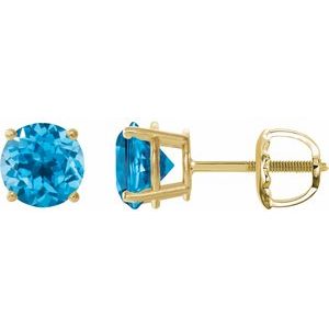 14K Yellow 7 mm Natural Swiss Blue Topaz Earrings Ethereal Legacy Boutiques