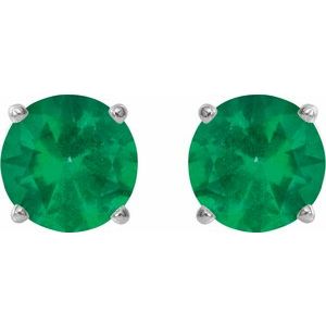 Sterling Silver 8 mm Lab-Grown Emerald Earrings Ethereal Legacy Boutiques