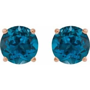 14K Rose 8 mm Natural London Blue Topaz Earrings Ethereal Legacy Boutiques