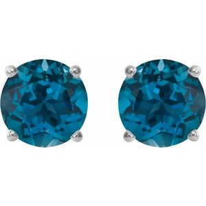 14K White 7 mm Natural London Blue Topaz Earrings Ethereal Legacy Boutiques