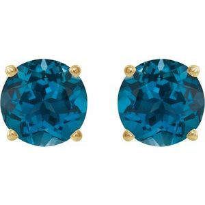 14K Yellow 8 mm Natural London Blue Topaz Earrings Ethereal Legacy Boutiques